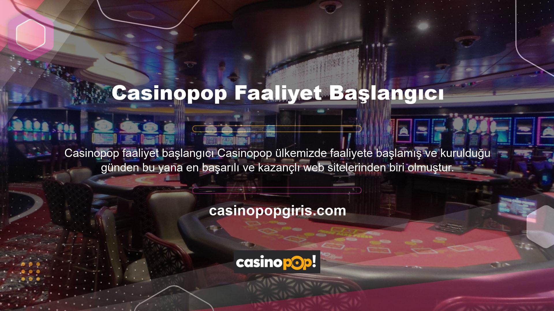 Casinopop ülkemizde en çok kullanılan platformlardan biri olup Türkçe, İngilizce ve Rusça olmak üzere üç dilde hizmet vermektedir